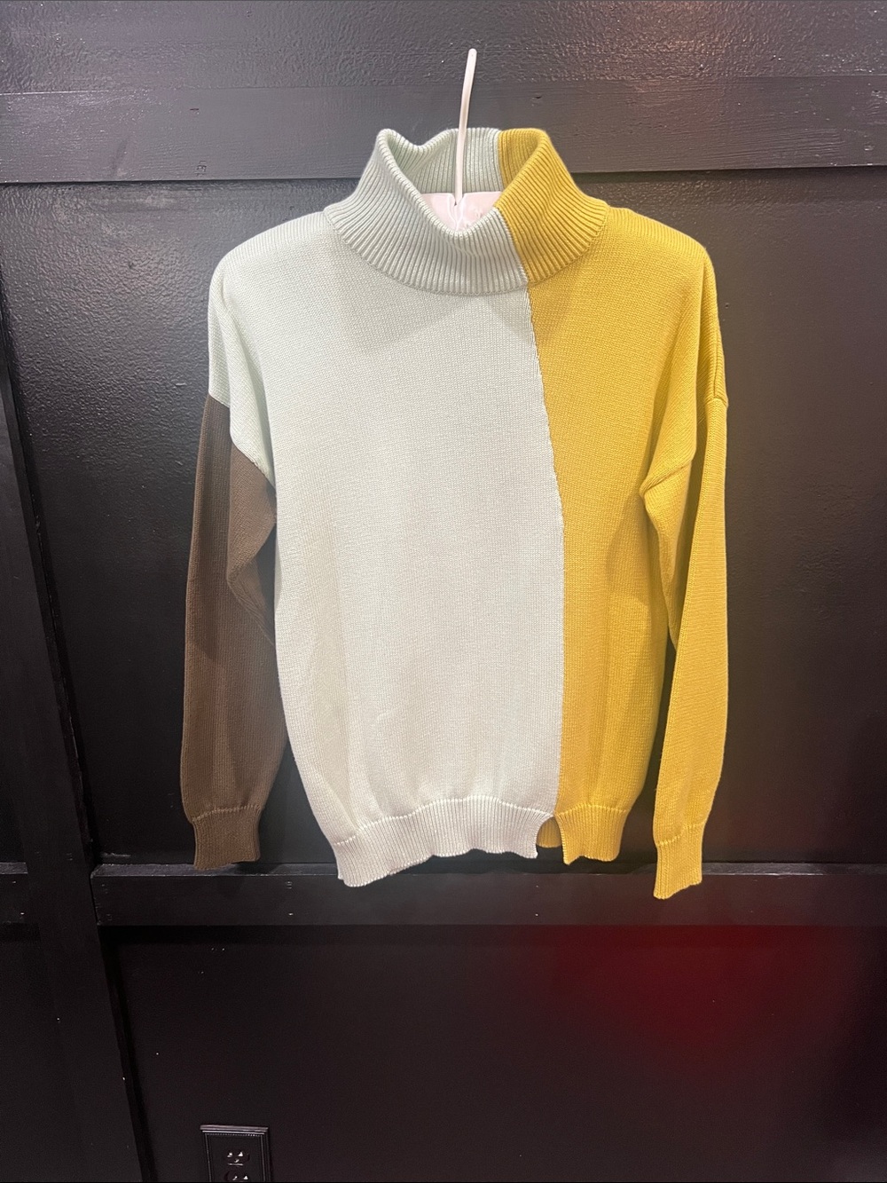 NWT | SKFK Colorblock Cowl Neck Sweater - Mint, Mustard & Brown | Size 2